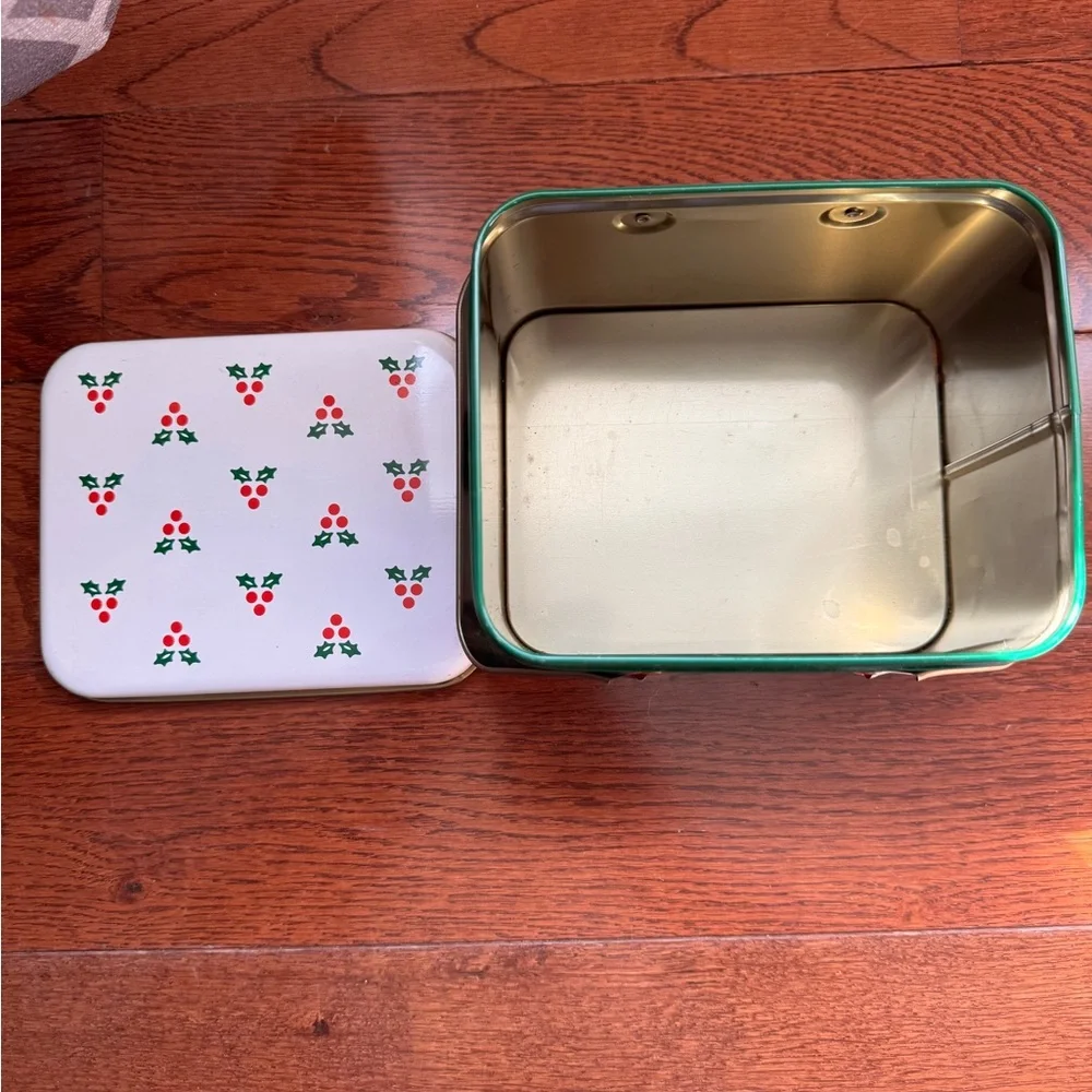 Vintage-Style Green Duck Tin Storage Box with Red Handles